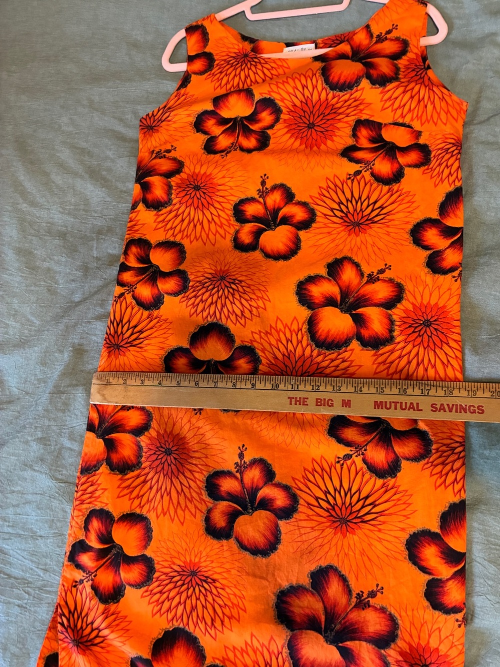 Vintage 1960s Hawaiian Hibiscus Print Orange Maxi Dress - Picture 10 of 11